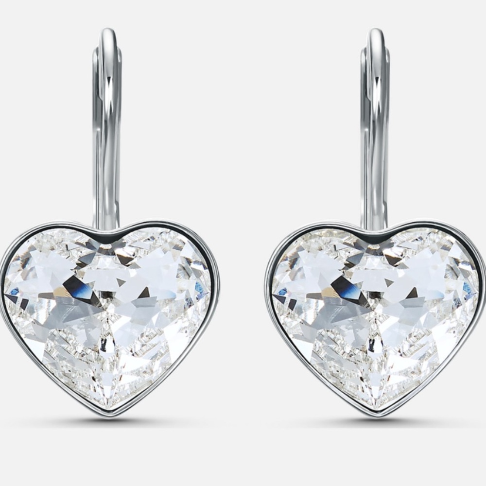 Swarovski Bella Heart Pierced Earrings, White, Rhodium plated